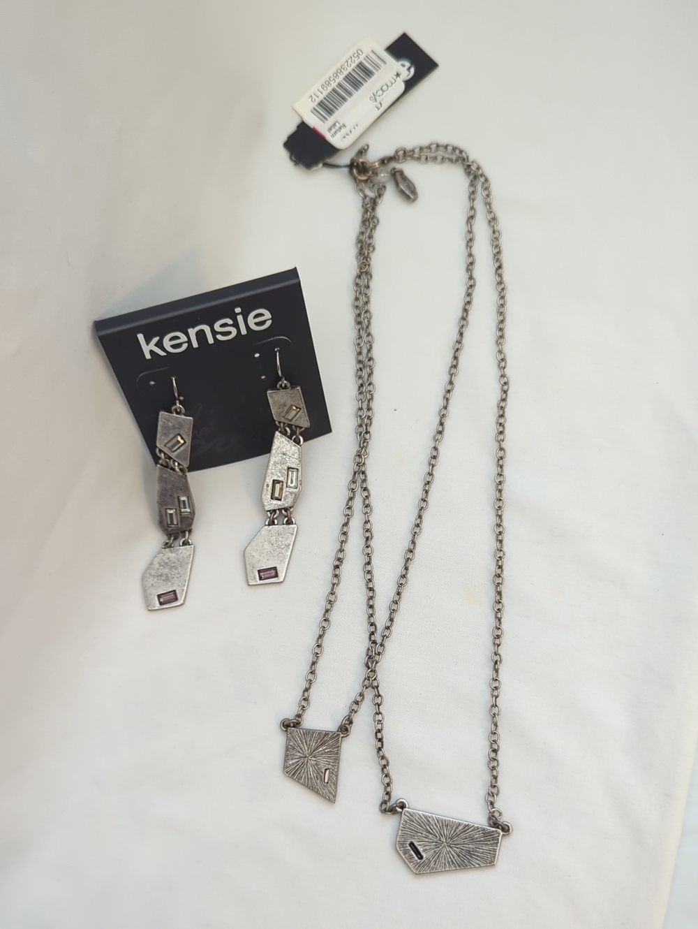 kensie Silver Geometric Necklace & Earrings Set